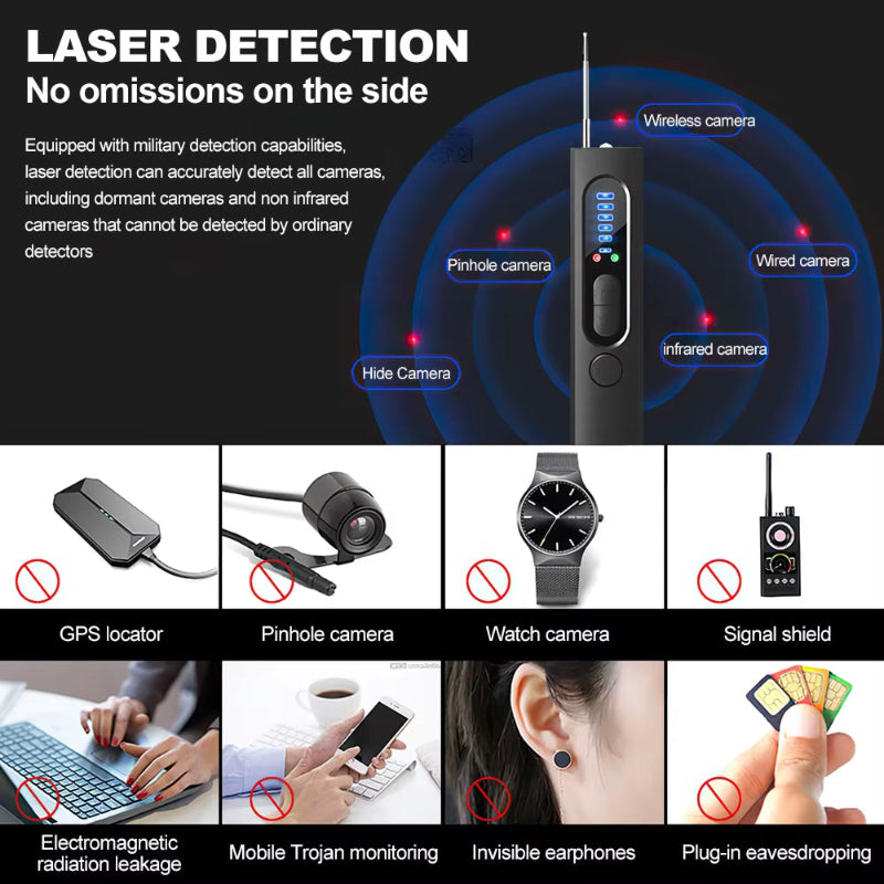 Hidden Infrared Camera Detector Protective Alarm Anti-Spy Car GPS Tracker Listening Device Bug Wireless Scanner Camera Detector